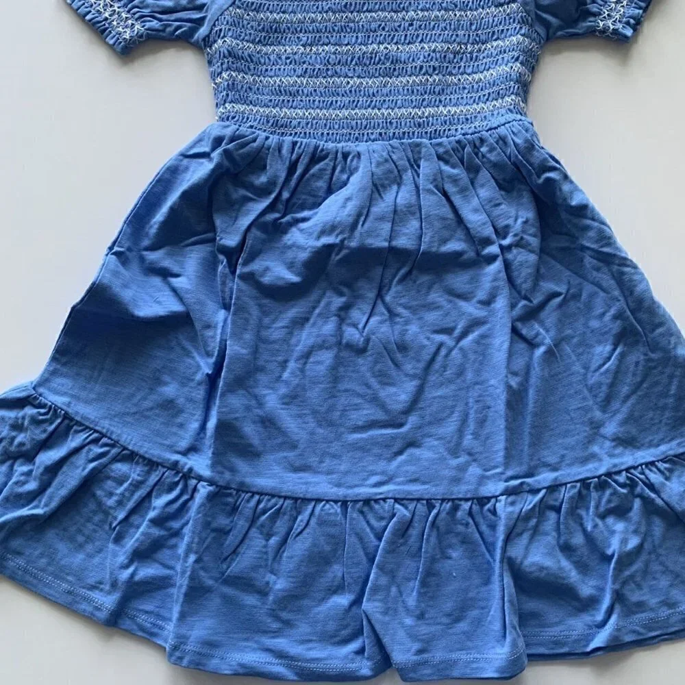Mini Boden Girl Blue Shirred Holiday Dress 5-6 Years